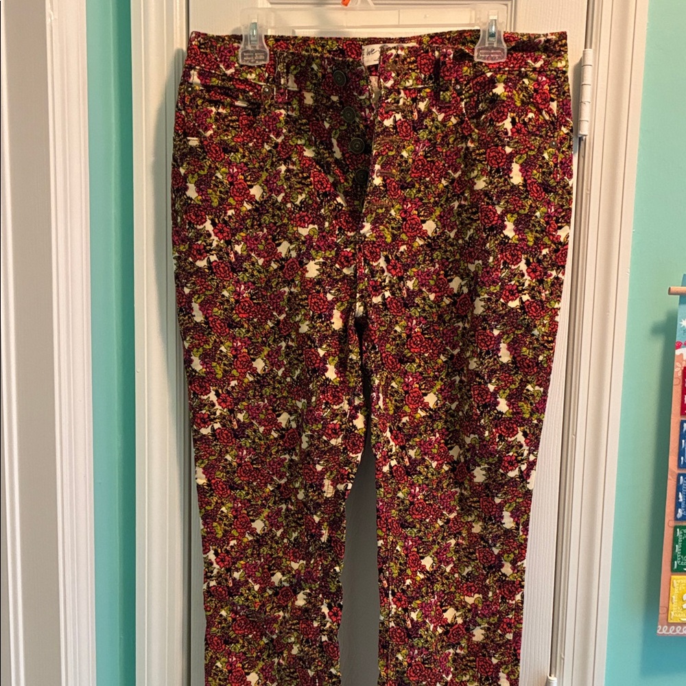Free People Floral Boot Cut Jeans - Red and Green